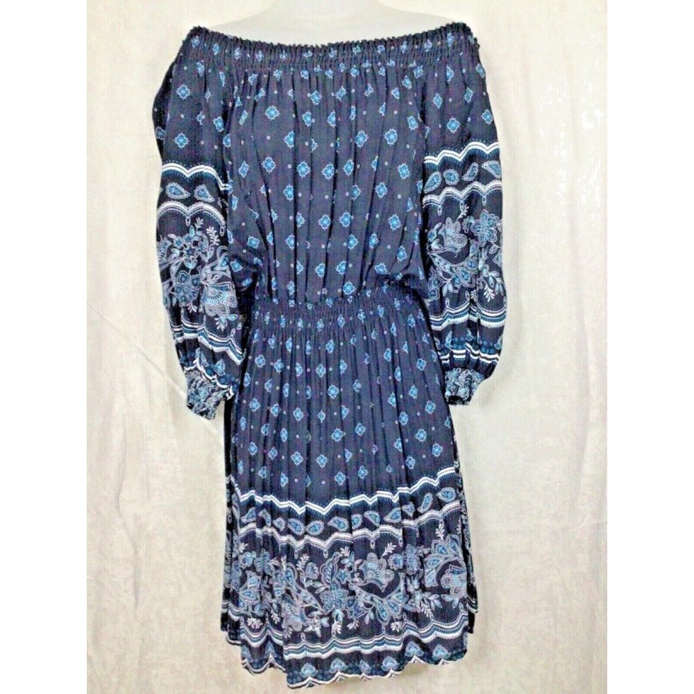 Top Girl Women's Day Dress Elastic Neckline Navy Dress Elastic Sleeve Size 0